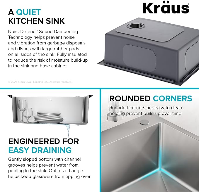 KRAUS Fairlane 25-inch Drop In/Top Mount Single Bowl 18-Gauge Stainless Steel - Image 8
