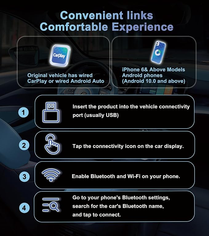 CarPlay Wireless Adapter, Plug-and-Play, Supports CarPlay+Android Auto - Image 7