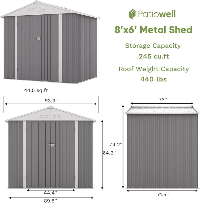 Patiowell 8x6 FT Outdoor Storage Shed, Garden Storage Shed - Image 6
