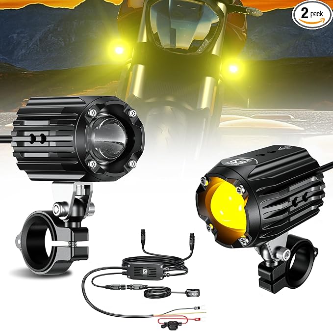 Motorcycle Auxiliary LED Light Driving Spotlights White/Amber Fog Lights by KEWIG