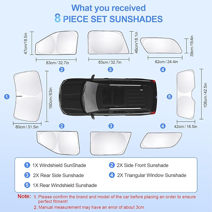 8pcs Car Window Shades for Ford Expedition SUV 2018-2024 Accessories, - Image 7