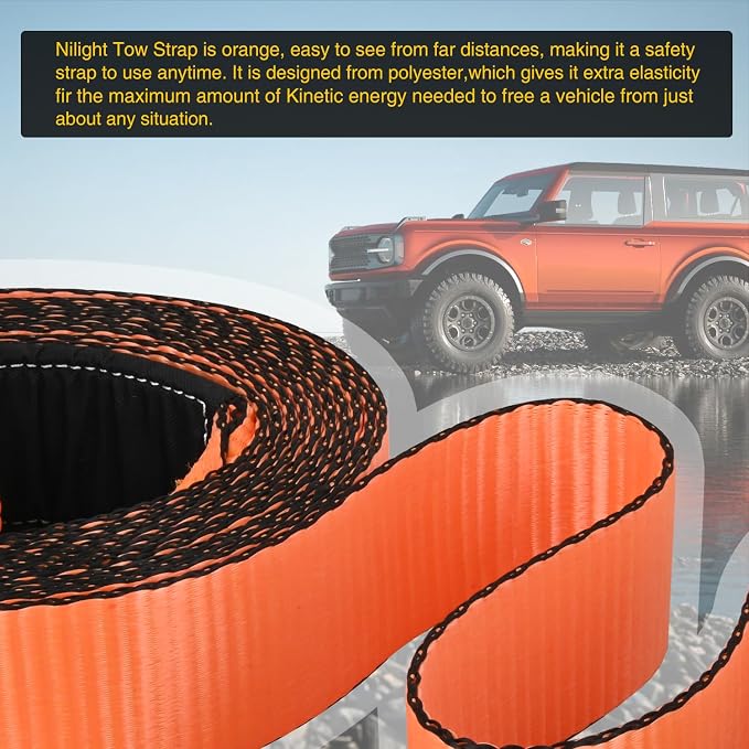 Nilight 3" x 30' Recovery Tow Strap Lab Tested 31, 500lbs Break Strength Heavy - Image 6