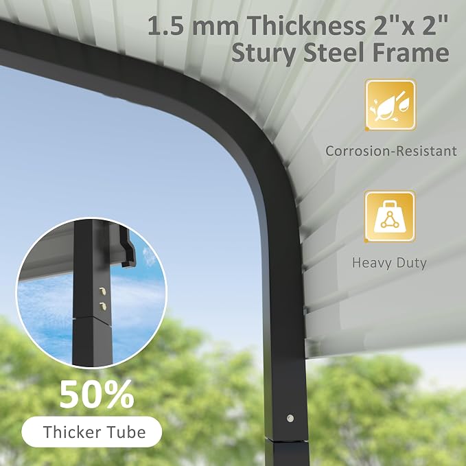 12x20 FT Outdoor Carport with Metal Roof, Heavy Duty Metal Carport Canopy - Image 7