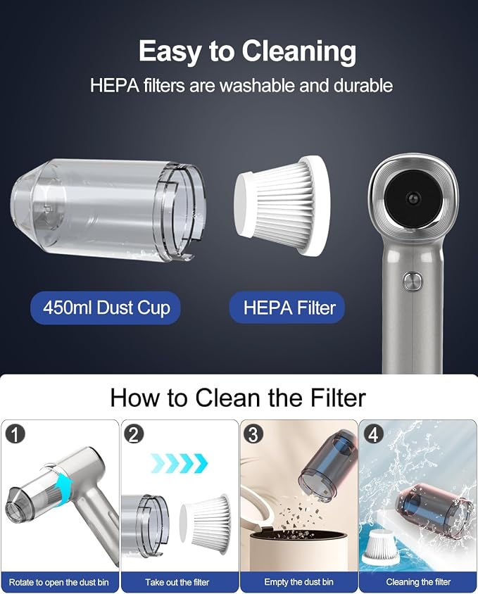 Handheld Car Vacuum Cleaner High Power, 4-in-1 Small Portable Mini Cordless - Image 5