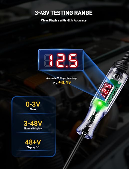 Automotive Test Light with 3-48V LED Digital Voltage Display, Auto Circuit - Image 3
