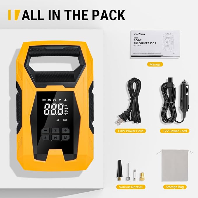 CARSUN AC/DC Tire Inflator Portable Air Compressor, Dual Power - Image 8