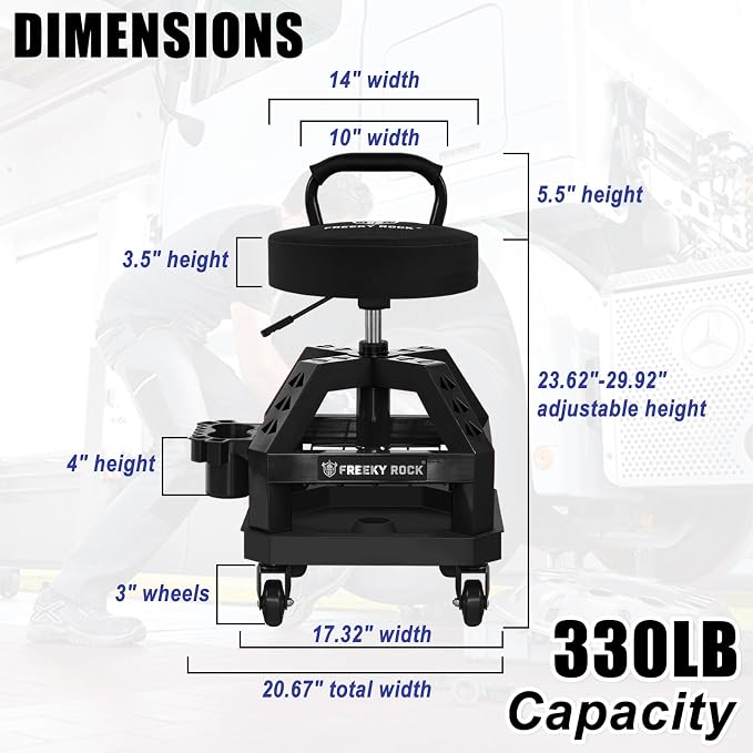 Rolling Shop Stool with Wheels, Heavy Duty Garage Work Mechanic Stool with - Image 2