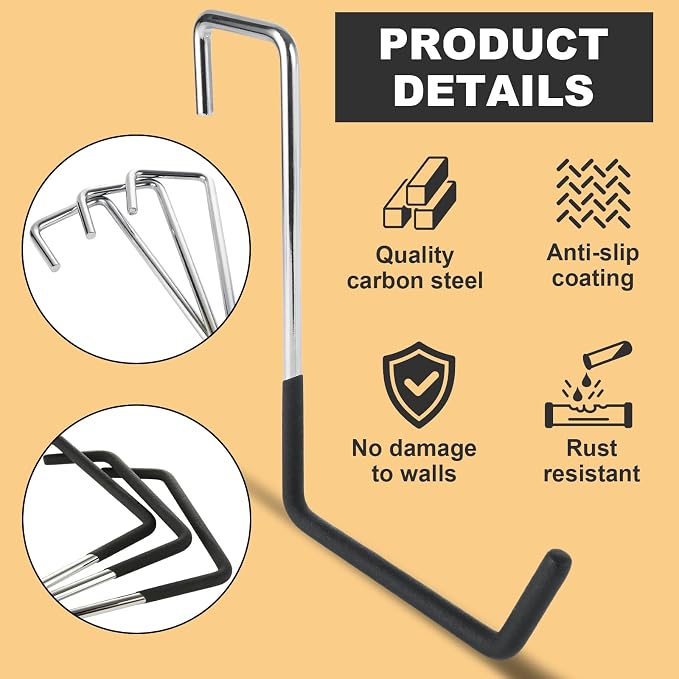 8 PCS Heavy Duty Carbon Steel S Hooks, Vinyl Coated, 7.5 Inch, 66 Lbs Max Weight - Image 3