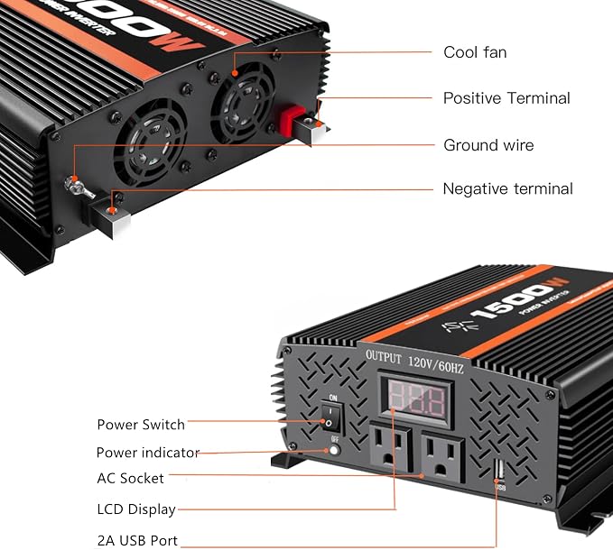 1500 Watt car Power Inverter 12V to 110V/120V - Image 3