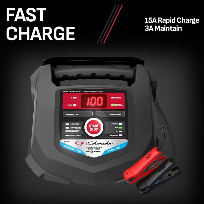 Schumacher Electric Car Battery Charger and Maintainer SC1280 4-in-1, 15 Amp - Image 5