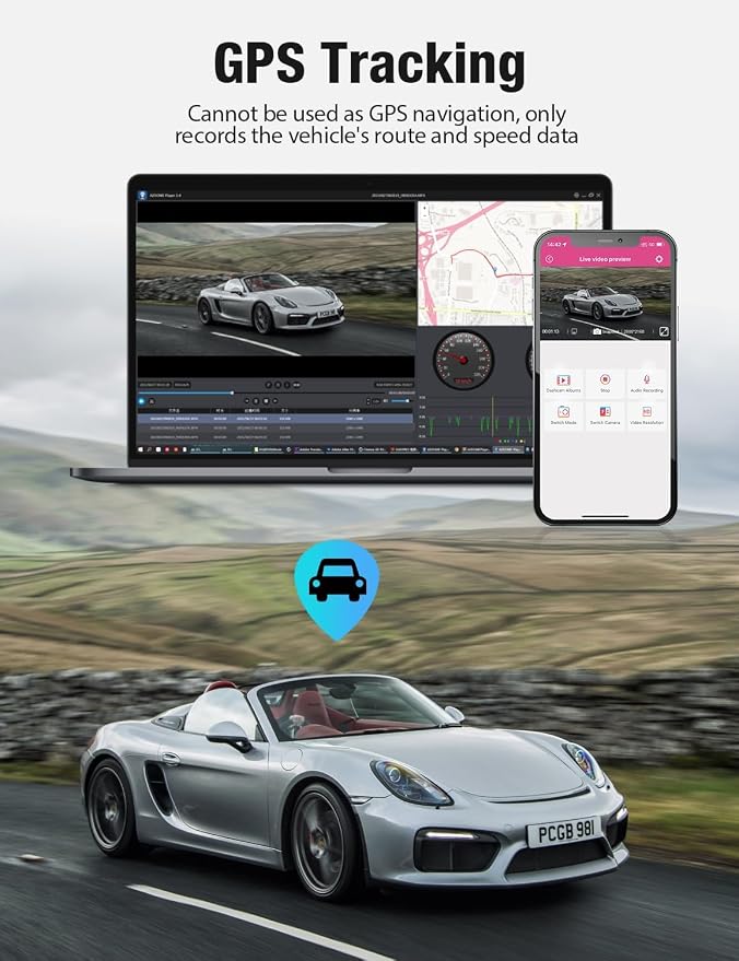 OMBAR Dash Cam 5G WiFi GPS, 3 Channel Dash Cam Front and Rear Inside - Image 4