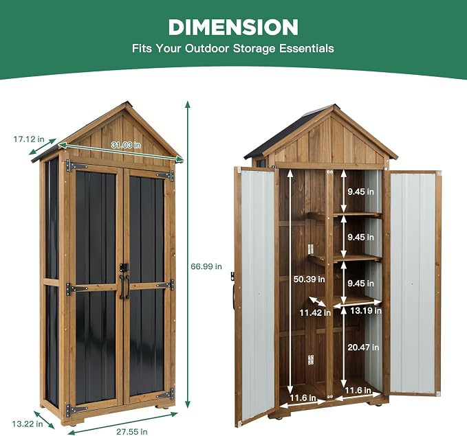Outdoor Storage Cabinet – Weatherproof Wood & Metal Storage Shed - Image 3