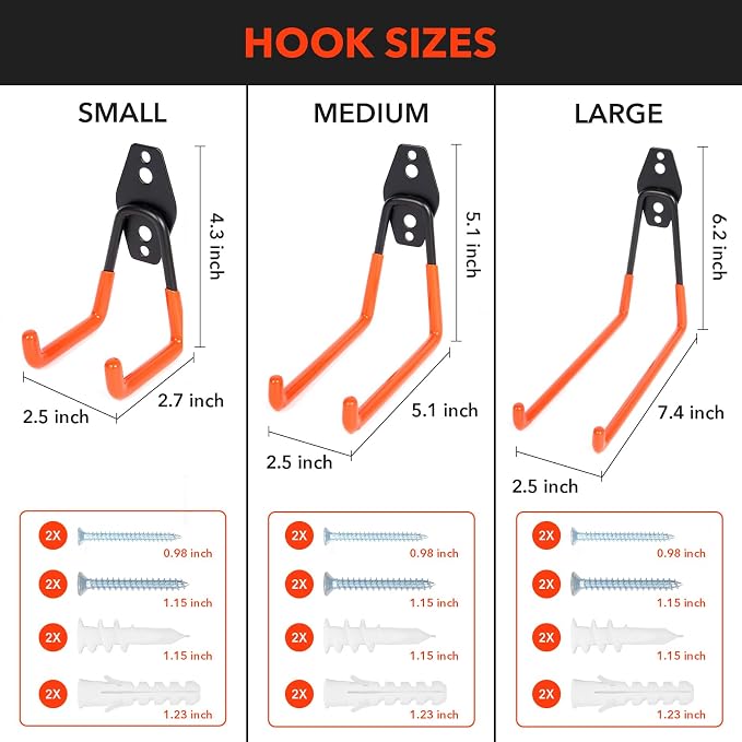 2 Pack Heavy Duty Steel Utility Wall Hooks, Wall Mount Garage Storage Organizer - Image 2