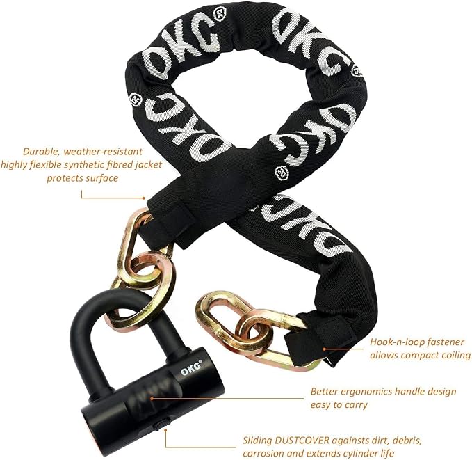 OKG Ultra Security Motorcycle Chain Lock, 4 Keys, 5 ft x 1/2in Thick Motorcycle - Image 3