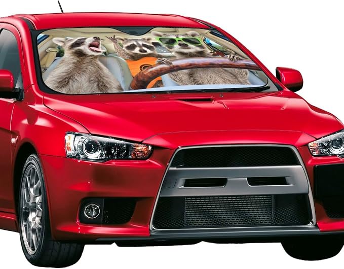 Raccoon Driving Car Windshield Sunshade Front Window Sun Visor Protector - Image 2