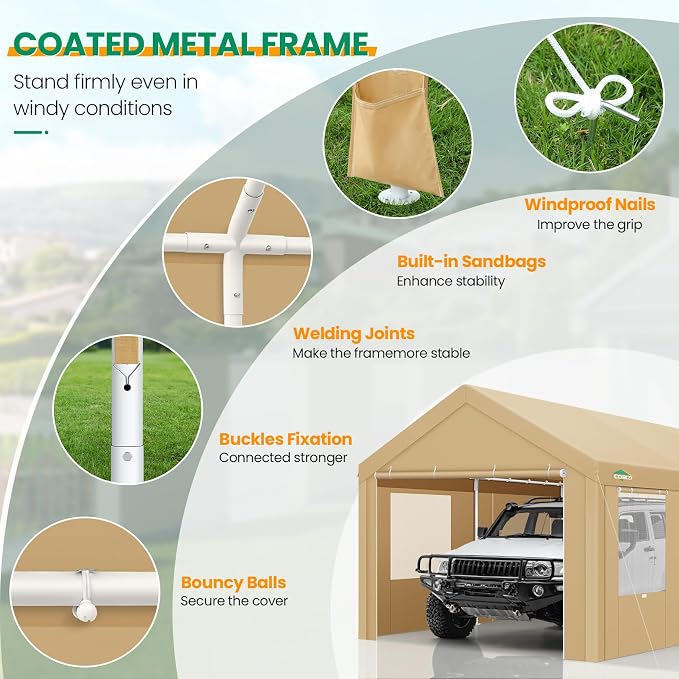 COBIZI Carport Canopy 12x20 Heavy Duty Portable Garage - Image 3