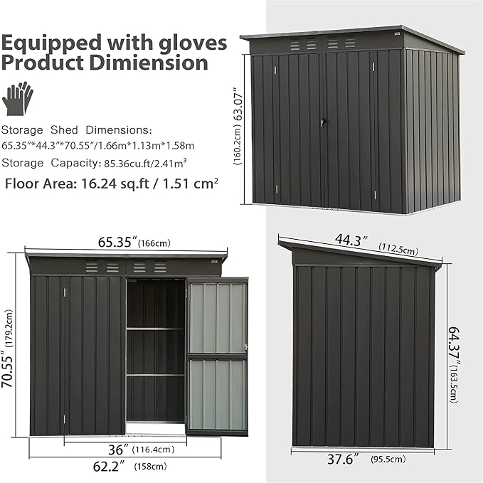 IKERY Compact Galvanized Steel Garden Shed - Image 5