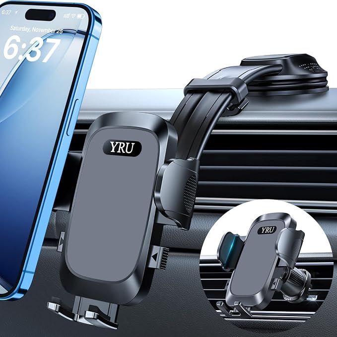 YRU Cell Phone Holder for Car Dashboard Windshield Phone Stand for iPhone16 15 by YRU2025ProCarMount