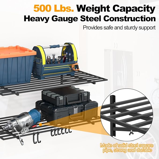 2-Pack 2×4ft Steel Garage Wall Shelving, 500lbs Each Load Capacity, Tool & - Image 4
