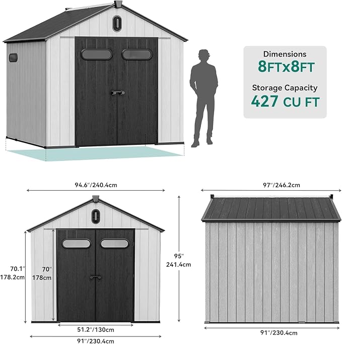 YITAHOME 8x8ft Resin Storage Structure, Outdoor 427 cuft Plastic Garden Storage - Image 8