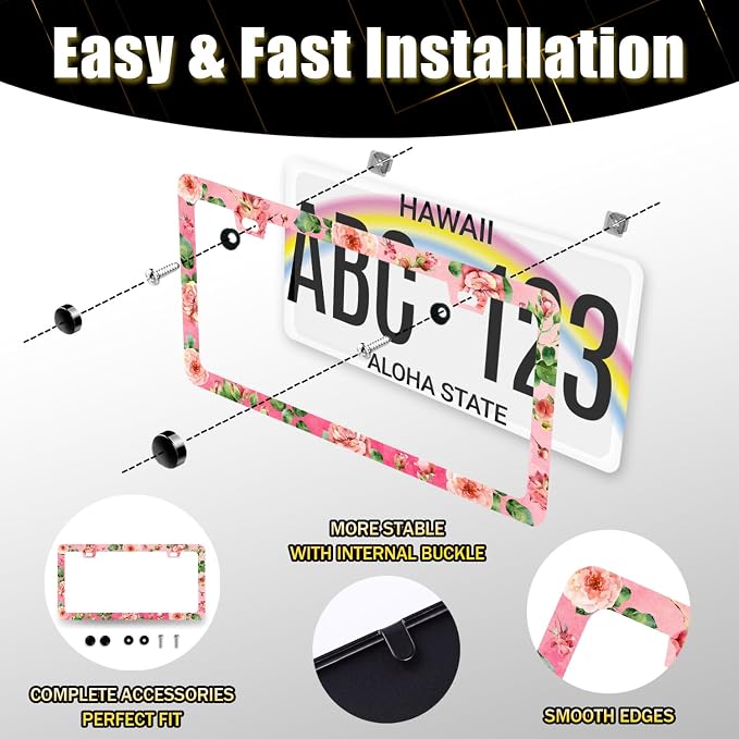 Watercolor Roses License Plate Frame Pink Floral Flower License Plate Holder - Image 7