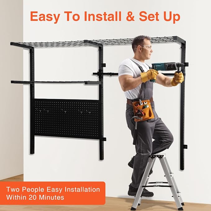 Garage Shelf Wall Mounted with Pegboard Heavy Duty Garage Wall Shelving with - Image 5