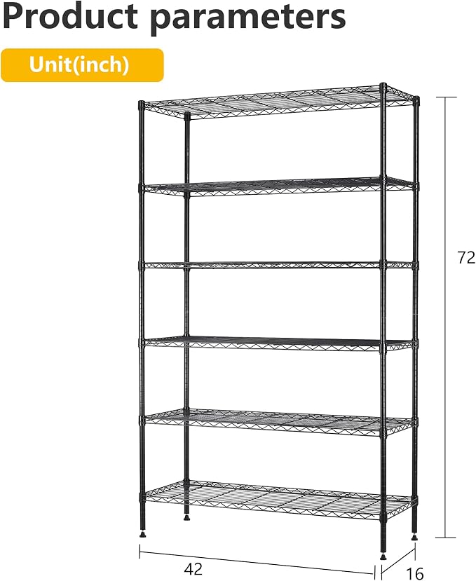 16''Lx42''Wx72''H 6 Shelf Wire Shelving Unit Heavy Duty Metal Storage Shelves - Image 3