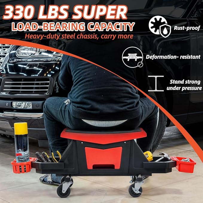 YITAHOME Detailing Stool with Wheels, Mechanics Seat With 2 Removable Trays and - Image 6