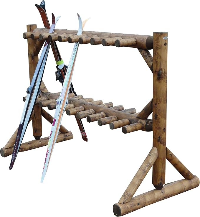 17-Pair Freestanding Skis + Snowboard Log Rack, Standing Shorter Ski Storage - Image 7
