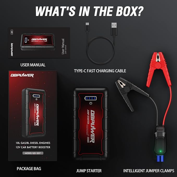 DBPOWER Jump Starter 2500A Peak 74Wh Portable Car Jump Starter 12V Auto Battery - Image 7