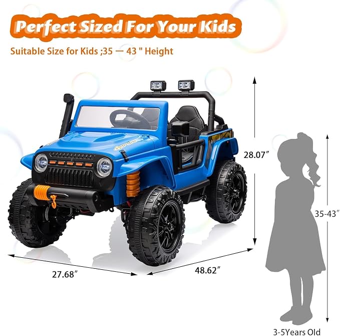 Hetoy 24V 2 Seater Ride On Car for Kids, Electric Truck - Image 2
