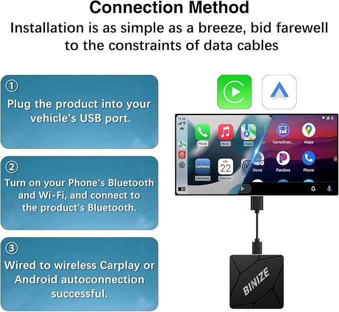 Binize Wirelss Carplay Adapter, Carplay Wireless Dongle - Image 8