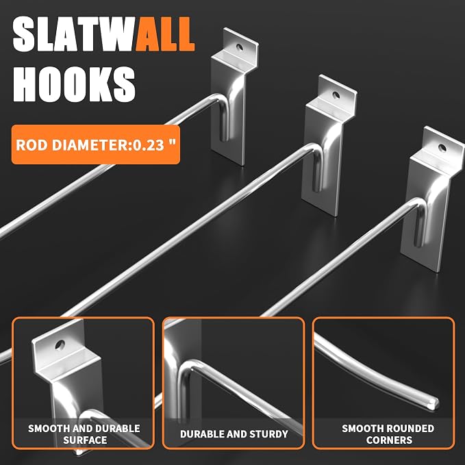25 PK Silver 6 inch Wall Mounted Slatwall Hooks – Heavy-Duty Storage & - Image 5