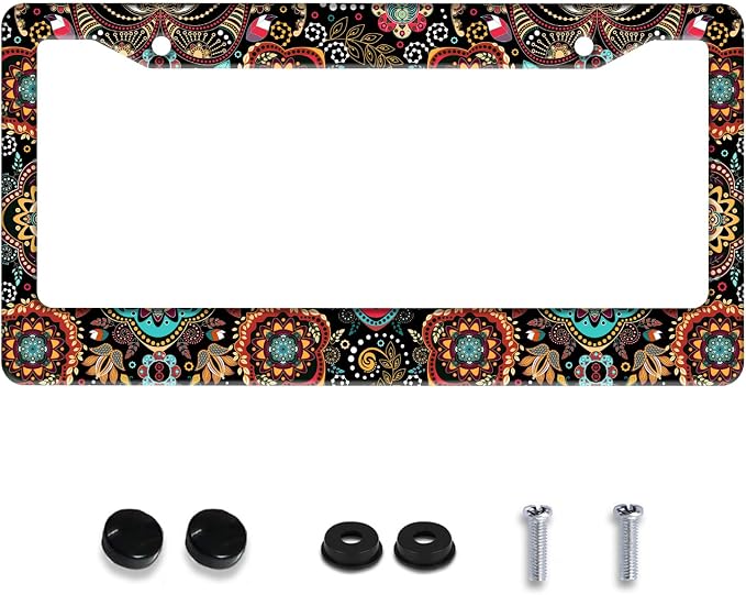 Personalized License Plate Frame Stainless Steel Floral Print Funny Boho Flower by Invincibleframe
