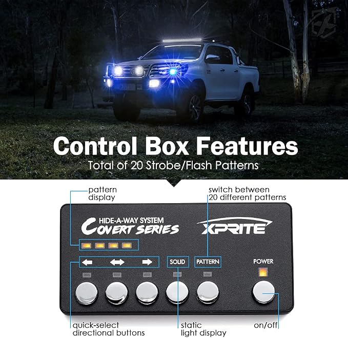 Xprite Blue LED Hideaway Strobe Police Lights Kit, 20 Flashing Patterns - Image 4