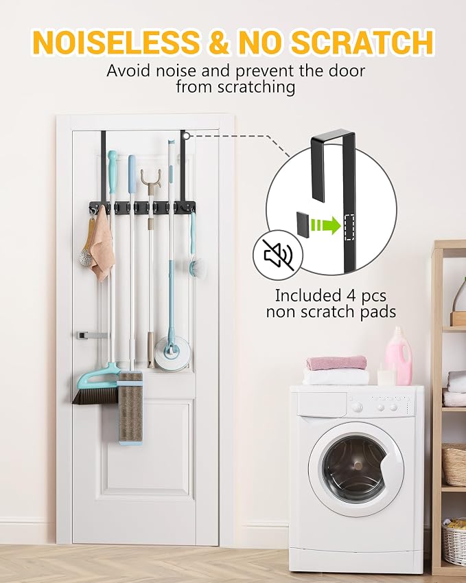 Lorbro Broom Holder Door Mount, Over the Door Broom and Mop Holder - Image 2