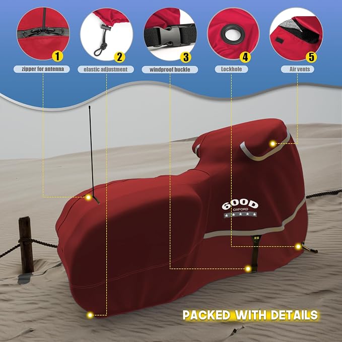 Rosefray Motorcycle Cover with Side Box Heavy Duty 600D Waterproof - Image 5