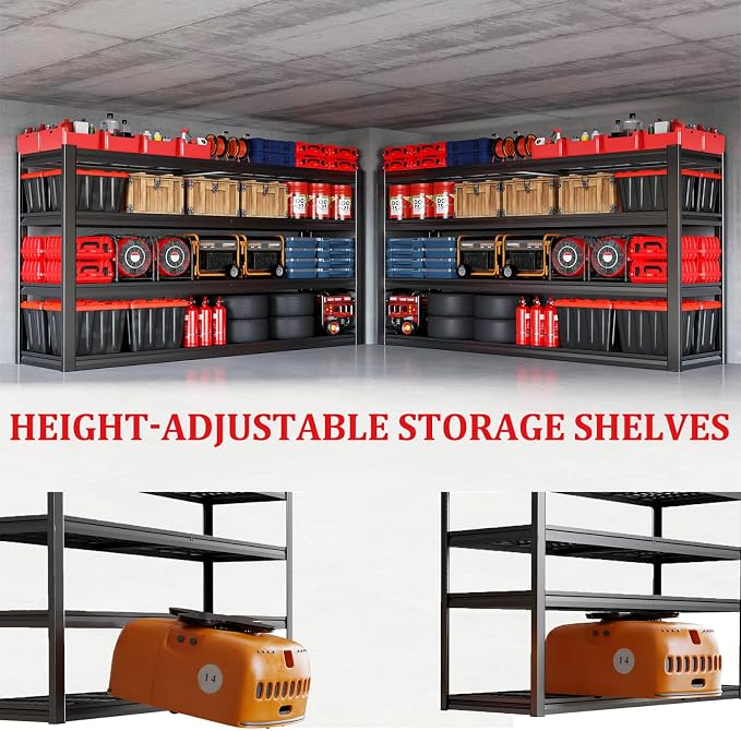 68" W Garage Shelving Unit, Heavy Duty Garage Storage Shelves, 4 Tier Storage - Image 5