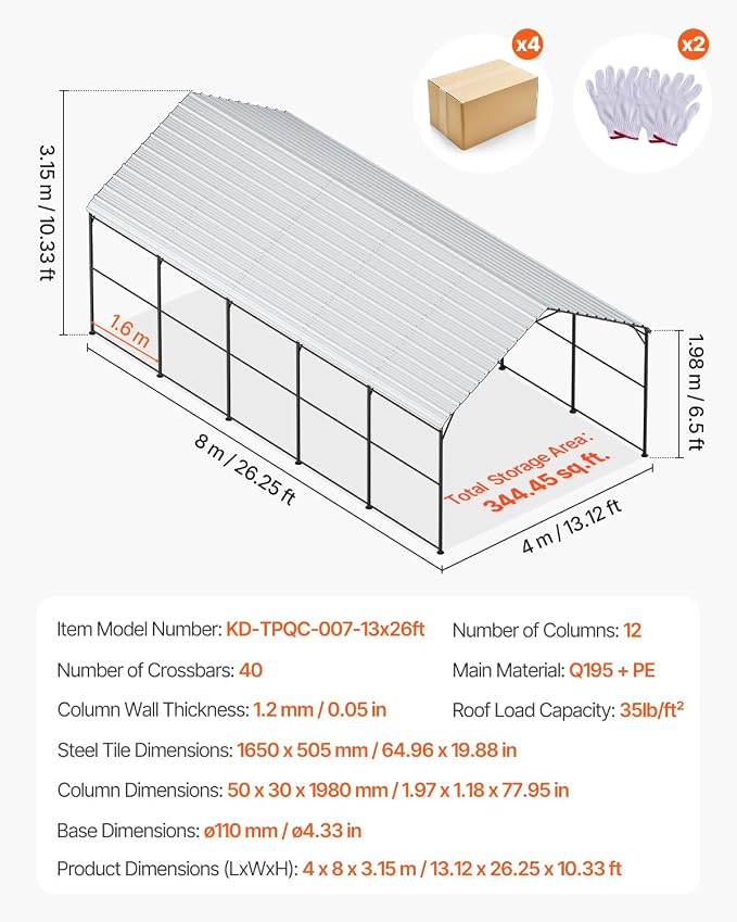 VEVOR Heavy Duty Metal Carport, Car Tent Garage Shade - Image 7
