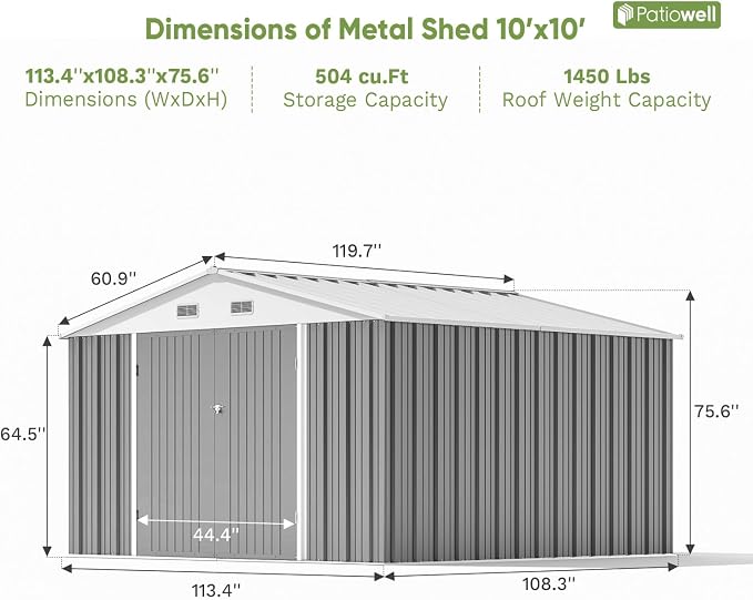 Patiowell 10' x 10' Metal Storage Shed - Image 5