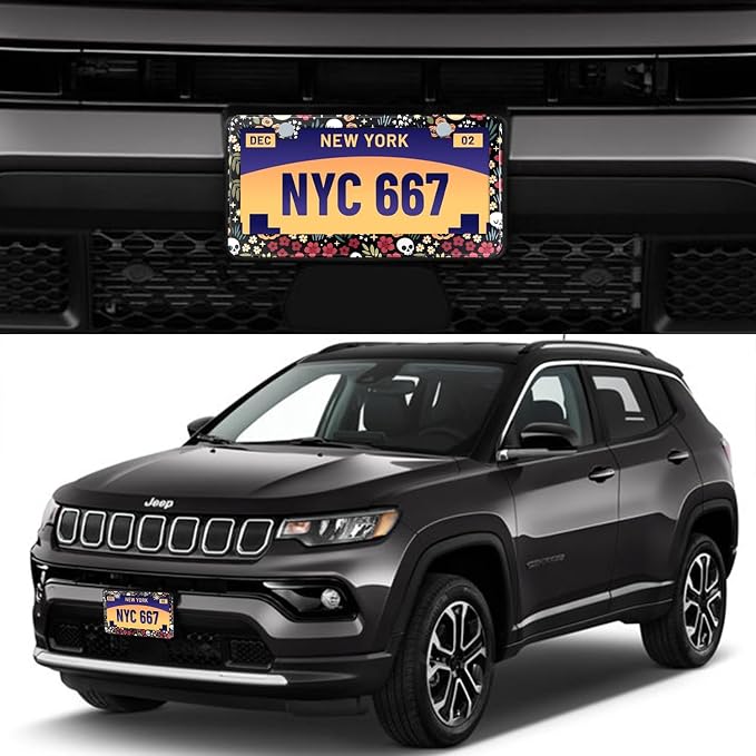 Halloween Ghost Skull Floral License Plate Frame Colorful Flowers Stainless - Image 2
