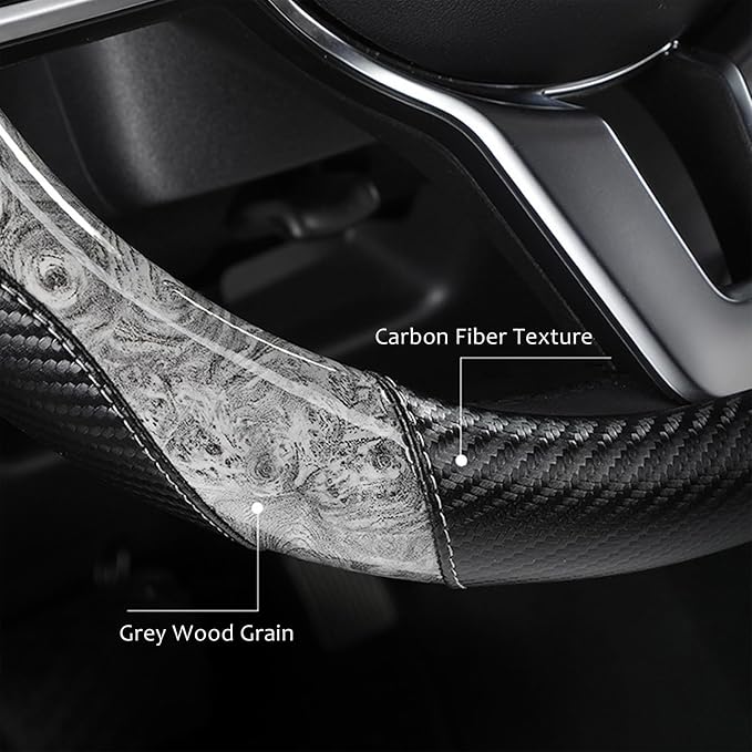 Wood Grain Steering Wheel Cover Carbon Car Steering Wheel Covers 14 1/2-15 inch - Image 2