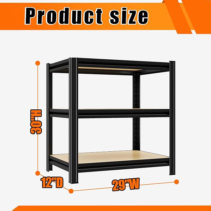 Garage Shelving, 3-Tier Adjustable Storage Shelves, Metal & Wood Pantry Shelf - Image 3