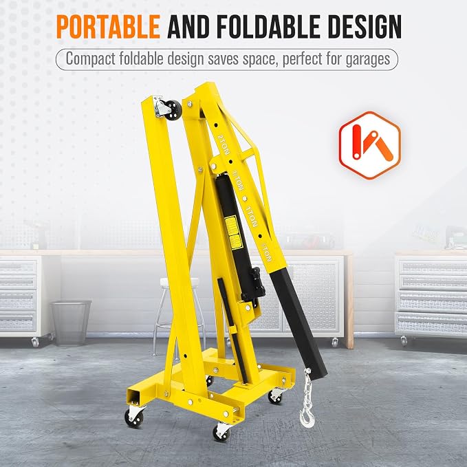 2 Ton Engine Hoist, Hydraulic Cherry Picker Engine Hoist Lift, 4400LBS Heavy - Image 3