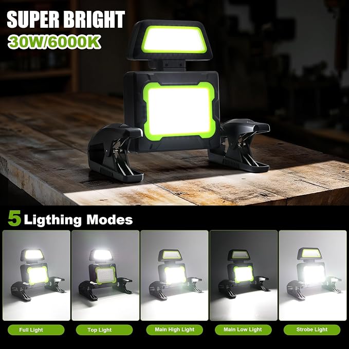 Rechargeable Work Light with Clamp, 3000 Lumen Magnetic Work Light Battery - Image 5