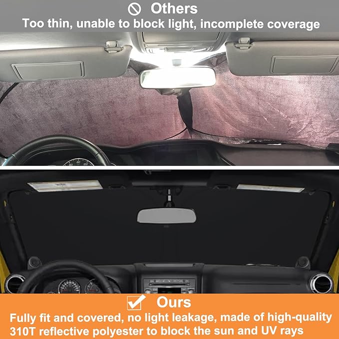 Windshield Sun Shade for Jeep Wrangler JK 2007-2018, Foldable Heat Shield - Image 4