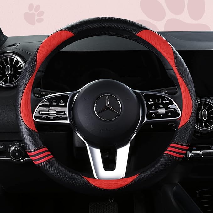 Car Steering Wheel Covers for Women Padded Carbon Fiber PU Leather Cute Auto by HighnessHwoo