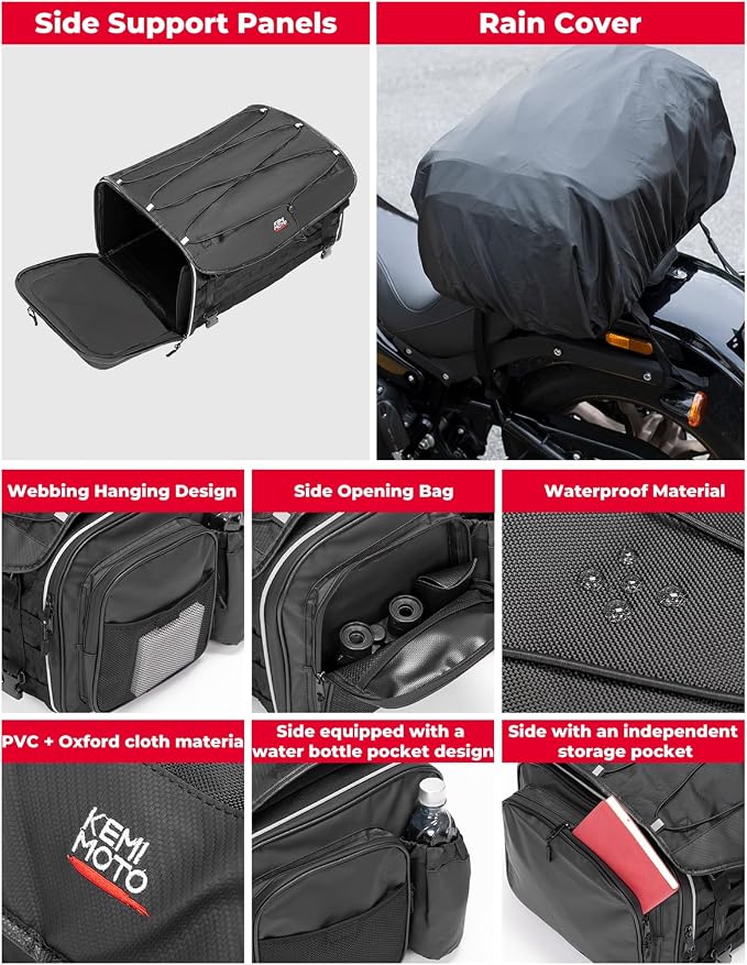 KEMIMOTO Motorcycle Tail Bag, Dual Use Motorcycle Rear Seat Bag - Image 4