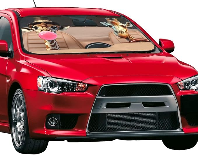 Funny Giraffe Car Sun Shade Windshield Sunshade Foldable Front Window Shield - Image 2