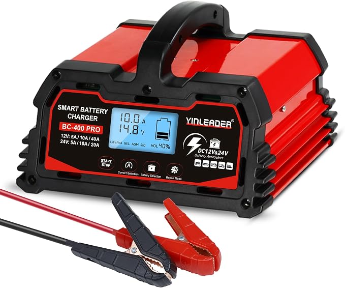 Battery Charger 40A, 12V/24V Lead Acid Smart Battery Charger, 12V LiFePO4 Car by Yinleader
